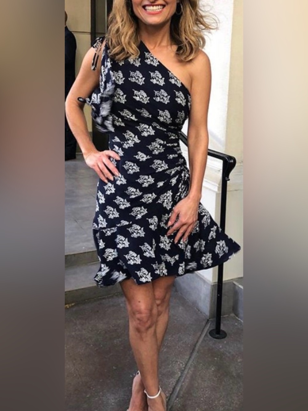 A.L.C. 100% silk Navy and White One-Shoulder Floral Misha Dress